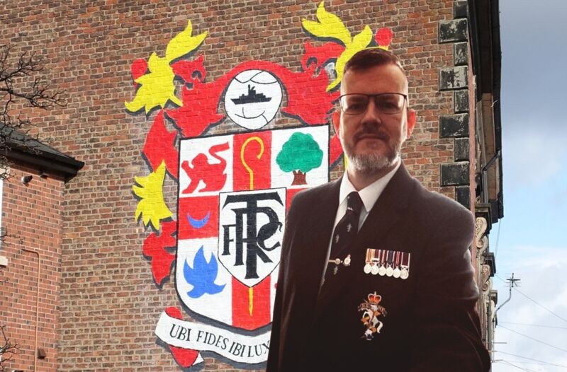 Ian Stowe in front of the Tranmere Rovers mural in Oxton, Wirral